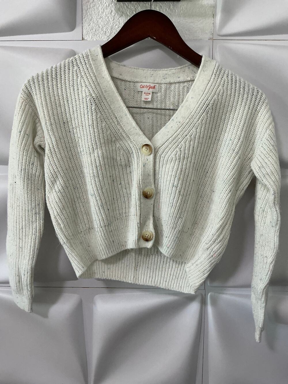 Cat & Jack Girls Cream Speckled Button Down Cardigan Sweater Youth Size Medium